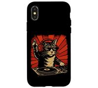 Funny DJ Cat Disco Sound Tech Music Art avec écouteurs Coque pour iPhone X/XS