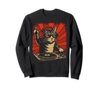 Funny DJ Cat Disco Sound Tech Music Art avec écouteurs Sweatshirt