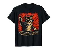 Funny DJ Cat Disco Sound Tech Music Art avec écouteurs T-Shirt