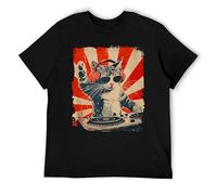 Funny DJ Cat T-Shirt Homme - Musique Disco Casque Graphique Cadeau pour les amoureux des chats, Style noir, M