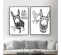 Funny Donkey Hello Sweet Cheeks Nice Ass Citation Toile Peinture Noir Blanc Mur Art Affiches Et Gravures Pour La Décoration Intérieure15.7 "x 23.6" (40x60cm) x2 Pas de cadre