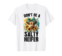 Funny Dont Be A Salty Heifer Vache Fleur Rétro Sarcastique Mignon T-Shirt Graphique avec Valeur, Homme, Blanc, XL