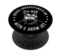 Funny Drummer Never Underestimate Old Man Batterie de Musique PopSockets PopGrip Adhésif