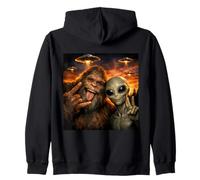 Funny Duo Bigfoot Alien Selfie Rencontre UFO Humour Sweat à Capuche