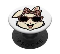 Funny Easter Bunny Face Leopard Bow & Glasses Girls Women PopSockets PopGrip Adhésif