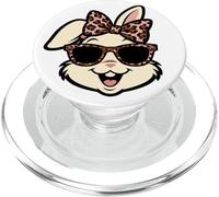 Funny Easter Bunny Face Leopard Bow & Glasses Girls Women PopSockets PopGrip pour MagSafe