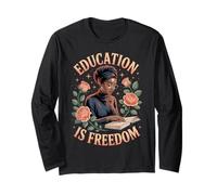 Funny Education is Freedom Saying Floral Reader Black Women Manche Longue
