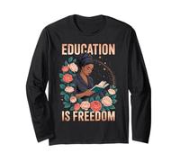 Funny Education is Freedom Saying Floral Reader Black Women Manche Longue