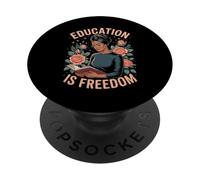 Funny Education is Freedom Saying Floral Reader Black Women PopSockets PopGrip Adhésif