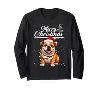 Funny English Bulldog Reindeer Elf Santa Merry Christmas Manche Longue