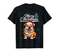 Funny English Bulldog Reindeer Elf Santa Merry Christmas T-Shirt