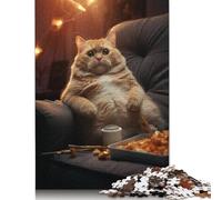 Funny Fat Cat Food Chill Puzzle 1000 Pieces Cadeau Unique Jeu Éducatif Défi Jouet À De Qualité Supérieure Peinture Art pour Adultes Et Enfants À Partir De 14 Ans 1000pcs (75x50cm)