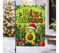 Funny Feliz Drapeau de jardin avocat avec citation de Noël 30,5 x 45,7 cm | Jeu de mots espagnols humoristiques, drapeau de pelouse, illustration de cactus festif, couleurs vives de vacances