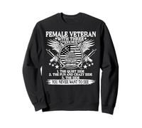 Funny Female Veteran Day Three Sides Patriotic US Flag Women Sweatshirt
