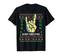 Funny Festive Christmas Gifts Pull de Noël en métal lourd Motif mort T-Shirt Noir Heavy Metal Hiver S Unisexes-Adultes Small Longue Regular Col roulé Manchette française Coupe classique Léger