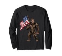 Funny Fierce Bigfoot agitant Le Drapeau américain 250 Ans 4 Juillet Manche Longue