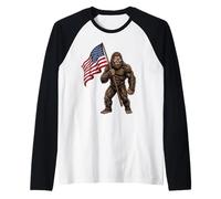 Funny Fierce Bigfoot agitant Le Drapeau américain 250 Ans 4 Juillet Manche Raglan