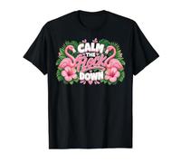 Funny Flamingo Calm The Flock Down Beach Tropical Summer Pun T-Shirt Graphique avec Valeur, Homme, Noir, S