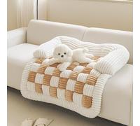 Funny Fluffy Fuzzy Calming Dog Bed Sofa Protector Pet Mat Cream-Colored Large Plaid Square Mat Furniture Protector Cover, canapé chien,coussin voiture chien Anti-dérapant et Ultra Doux Taille 70x70cm