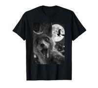 Funny Fox Selfie Pleine Lune Sorcière Volante Forêt Halloween T-Shirt