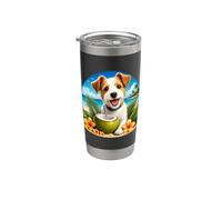 Funny Fox Terrier at the Beach Coconut Tropical Flowers Gobelet isotherme en acier inoxydable double paroi