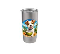 Funny Fox Terrier at the Beach Coconut Tropical Flowers Gobelet isotherme en acier inoxydable double paroi