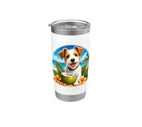 Funny Fox Terrier at the Beach Coconut Tropical Flowers Gobelet isotherme en acier inoxydable double paroi