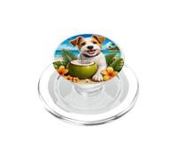 Funny Fox Terrier at The Beach Coconut Tropical Flowers PopSockets PopGrip pour MagSafe