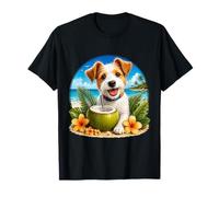 Funny Fox Terrier at The Beach Coconut Tropical Flowers T-Shirt