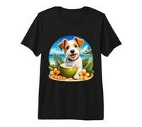 Funny Fox Terrier at The Beach Coconut Tropical Flowers T-Shirt Haut de Gamme
