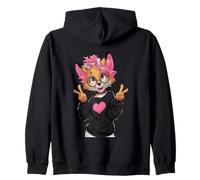 Funny Fox with Glasses Double Signe de Paix Hipster Kawaii Sweat à Capuche