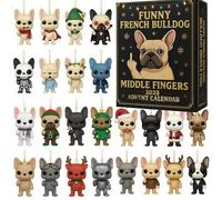 Funny French Bulldog Advent Calendar 2025 - 24-Day Countdown with Mini Frenchie Ornaments, Humorous Middle-Finger Dog Decorations, Novelty for Pet Lovers & Frenchie Owners(#D)