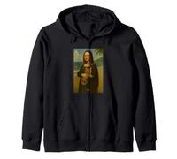 Funny French Mona Lisa Concept Cartoon Art Caring Furry Cat Sweat à Capuche