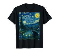 Funny Frog by Lily Pond Under Starry Night Sky T-Shirt T-Shirt
