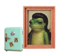Funny Frog Magnet - Wooden Small Funny Retro Strong Magnetic Frame | Framed Frog Art Magnets for Kitchen Cabinet Birthday Carnival Winter Party Home Offices