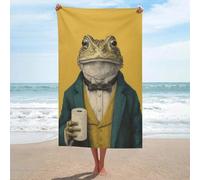 Funny Frog tenant un rouleau de papier toilette, serviette de plage en microfibre anti-sable, grandes serviettes de douche, multi-usages absorbantes pour salle de bain, piscine, 130 x 80 cm