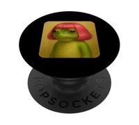 Funny Frog with a Bob Haircut Pink Hair Frog Meme Wig PopSockets PopGrip Adhésif
