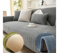 Funny Fuzzy Herringbone Chenille Fabric Furniture Protector Couch Cover, Funnyfuzzy Sofa Cover, Simple Striped Chenille Anti-Scratch Sectional Couch Cover (Grey,Seat Cover--90*180cm/35*71in)