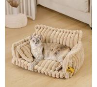 FUNNY FUZZY Lit orthopédique pour chien et chat de petite taille, lit moelleux avec housse amovible lavable, en mousse de soutien - Snoozy Dream, camel, taille M