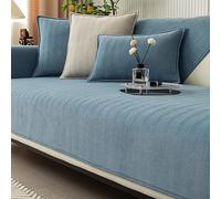 Funny Fuzzy Sofa Cover, Herringbone Chenille Fabric Furniture Protector Sofa Cover, Cosy Solid Colour Non-Slip Couch Cover (Lake Blue,110 * 210cm)