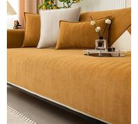 Funny Fuzzy Sofa Cover, Herringbone Chenille Fabric Furniture Protector Sofa Cover, Cosy Solid Colour Non-Slip Couch Cover (Khaki,90 * 210cm)