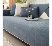 Funny Fuzzy Sofa Cover, Herringbone Chenille Fabric Furniture Protector Sofa Cover, Cosy Solid Colour Non-Slip Couch Cover (Grayish Blue,90 * 210cm)