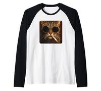 Funny Gangster Cat Meme Smoking and Wearing Sunglasses Manche Raglan