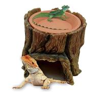 Funny Gecko Hide | Tree Trunk Reptile Hideaway with Feeding Habitat Tray | Ideal for Aquarium Accessories Supporting Frogs, Shrimps, Spiders, and Small Fish | Enhances Natural Living Spaces for Pets