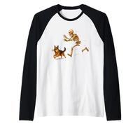 Funny German Shepherd Halloween Steal Bone Skeleton Chase Manche Raglan
