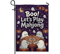 Funny Ghost Mahjong Game Citation Ghosts Drapeau de jardin Halloween 30,5 x | Thème Mahjong, drapeau de cour, nuit de jeu effrayante, illustrations de fantômes fantaisie, décoration de cour extérieure