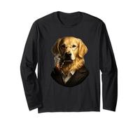 Funny Golden Retriever Gentleman Dog avec Pipe sophistiquée Manche Longue