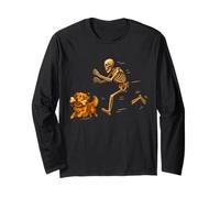 Funny Golden Retriever Halloween Steal Bone Skeleton Chase Manche Longue
