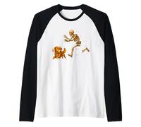 Funny Golden Retriever Halloween Steal Bone Skeleton Chase Manche Raglan