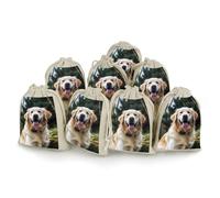 Funny Golden Retriever Lot de 8 sacs vides en mousseline avec cordon de serrage en coton réutilisables et lavables pour herbes, épices, bonbons, savon, bijoux, cadeaux de mariage